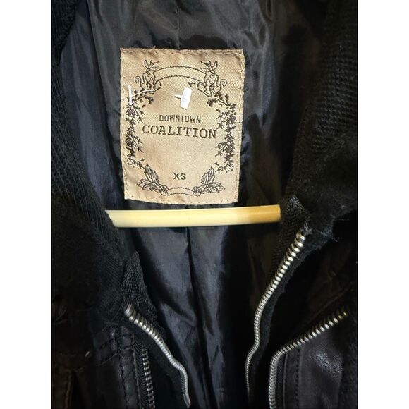Downtown Coalition Women's Faux Leather Hooded Biker Moto Jacket Black Size XS - Picture 3 of 10